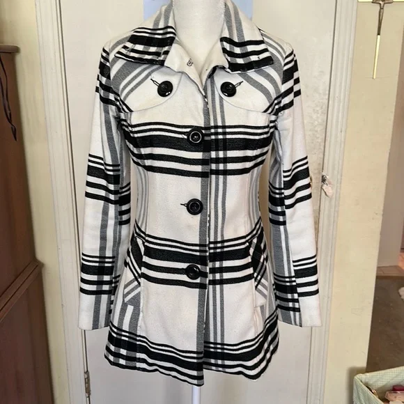 BCX Jackets Coats Black And White Plaid Coat Poshmark
